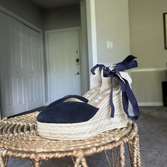 MANEBI Soft Suede Low Wedge Espadrilles Hamptons Patriot Blue EU 38 US 7.5 - Picture 3 of 12